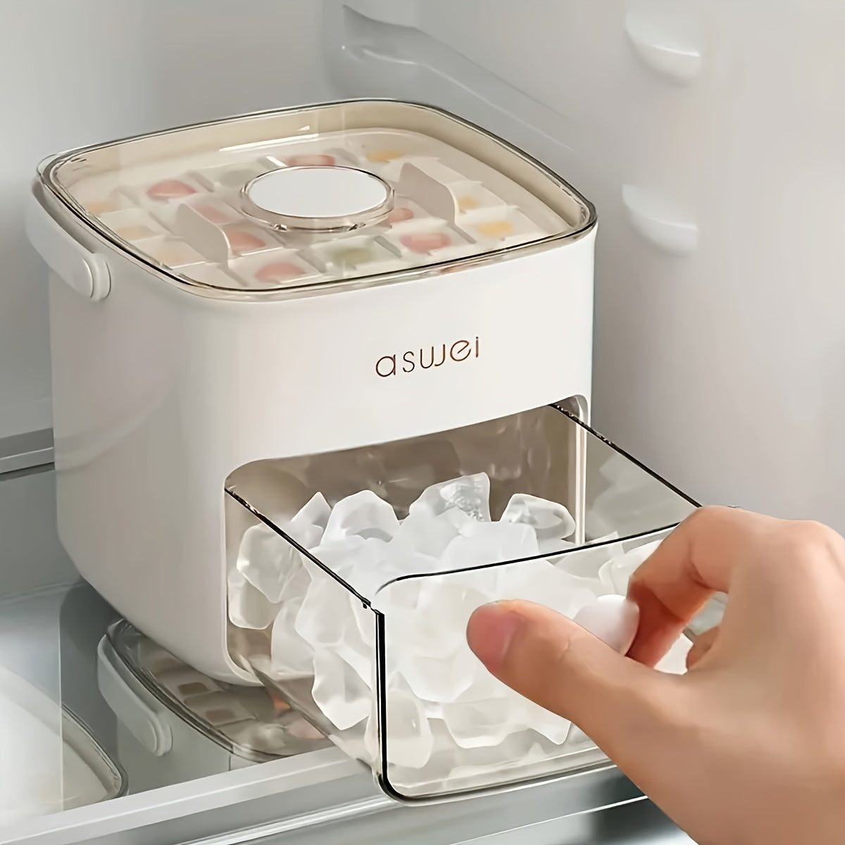 Large Capacity Ice Maker Bucket with Dual Layers and 48 Compartments, Food-Grade Plastic with Built-in Freezer Box, Ideal for Home, Office, and Outdoor Use | Easy-to-Clean Material, Countertop Ice Tray